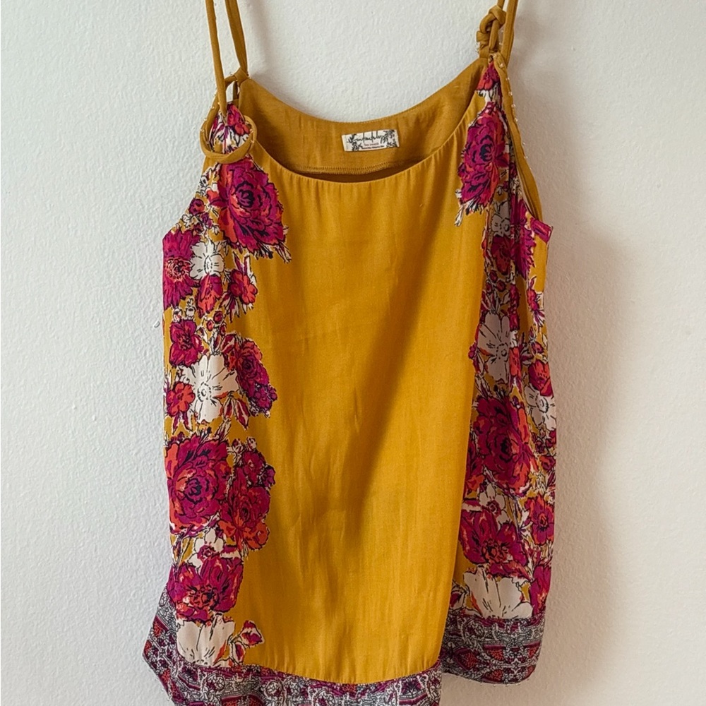 Free People Mustard and Magenta Floral top